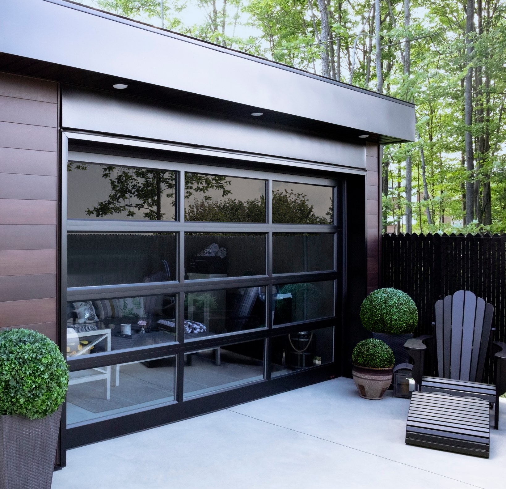 Full-view glass and aluminum garage door