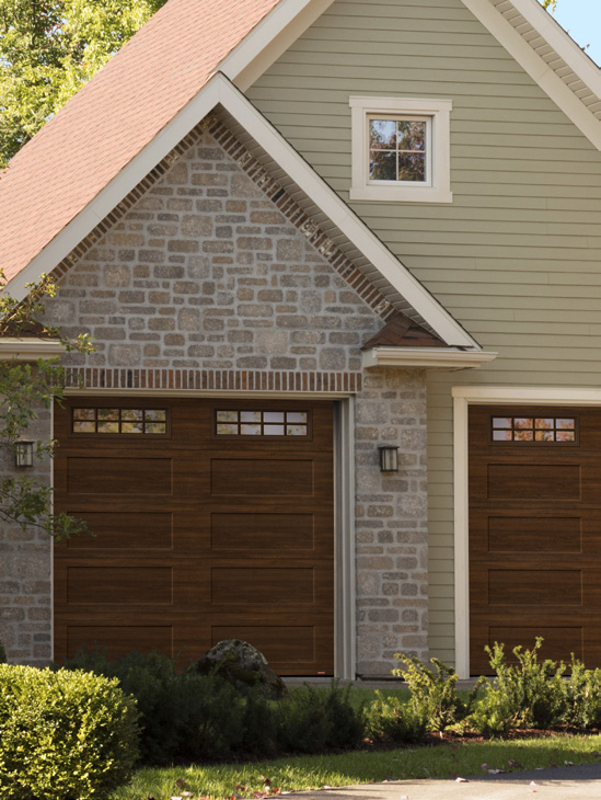 Wood-look steel garage door