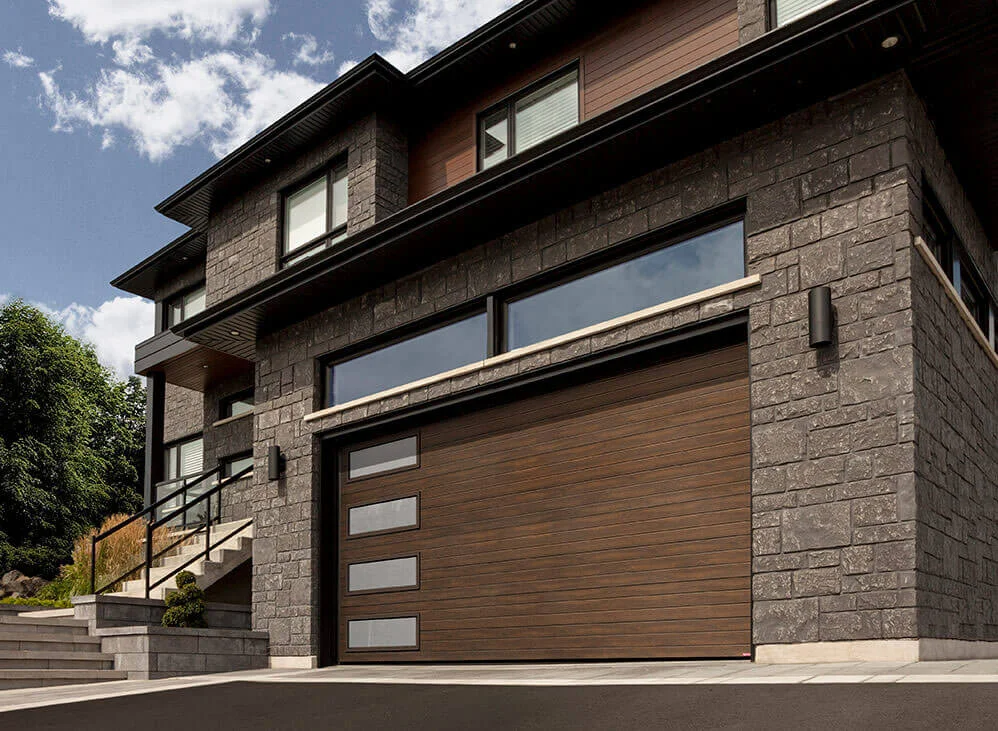 Grooved plank modern garage door — Metro Vancouver